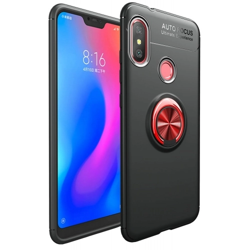 Xiaomi Mi A2 Lite Kılıf Renkli Silikon Yüzüklü Standlı Auto Focus Ravel Kapak - Kırmızı - Siyah