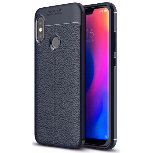 Xiaomi Mi A2 Lite Kılıf Deri Görünümlü Lüks Parmak İzi Bırakmaz Niss Silikon Kapak - Lacivert