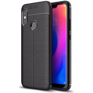 Xiaomi Mi A2 Lite Kılıf Deri Görünümlü Lüks Parmak İzi Bırakmaz Niss Silikon Kapak - Siyah