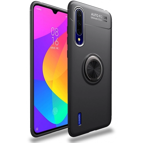 Xiaomi Mi A3 Kılıf Renkli Silikon Yüzüklü Standlı Auto Focus Ravel Kapak - Siyah