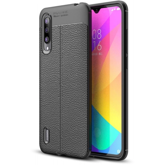 Xiaomi Mi A3 Kılıf Deri Görünümlü Lüks Parmak İzi Bırakmaz Niss Silikon Kapak - Siyah