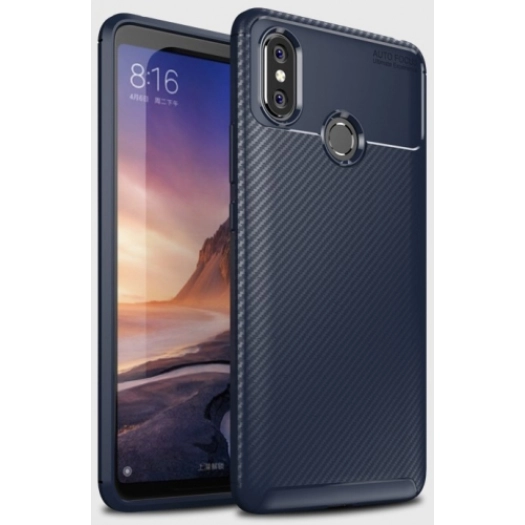 Xiaomi Mi Max 3 Kılıf Silikon Parmak İzi Bırakmayan Karbon Soft Negro Kapak - Mavi