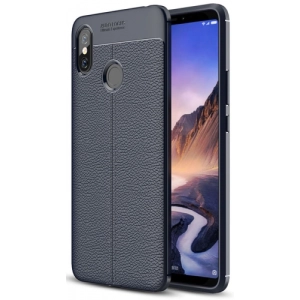 Xiaomi Mi Max 3 Kılıf Deri Görünümlü Lüks Parmak İzi Bırakmaz Niss Silikon Kapak - Lacivert