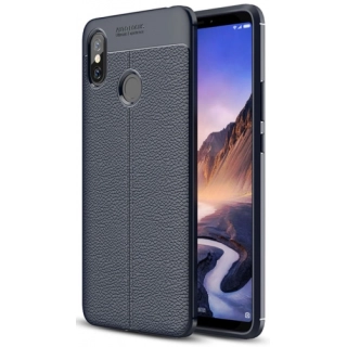 Xiaomi Mi Max 3 Kılıf Deri Görünümlü Lüks Parmak İzi Bırakmaz Niss Silikon Kapak - Lacivert