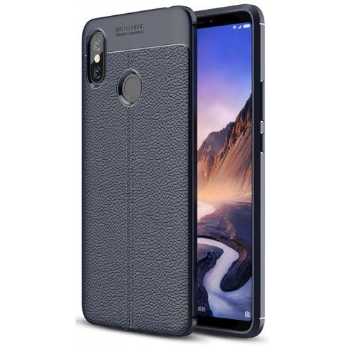 Xiaomi Mi Max 3 Kılıf Deri Görünümlü Lüks Parmak İzi Bırakmaz Niss Silikon Kapak - Lacivert