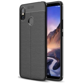 Xiaomi Mi Max 3 Kılıf Deri Görünümlü Lüks Parmak İzi Bırakmaz Niss Silikon Kapak - Siyah