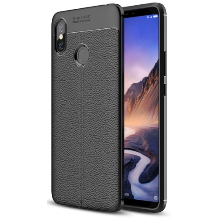 Xiaomi Mi Max 3 Kılıf Deri Görünümlü Lüks Parmak İzi Bırakmaz Niss Silikon Kapak - Siyah