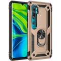 Xiaomi Mi Note 10 Kılıf Silikon Zırhlı Standlı Yüzüklü Mıknatıslı Tank Kapak - Gold