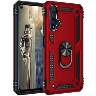 Xiaomi Mi Note 10 Kılıf Silikon Zırhlı Standlı Yüzüklü Mıknatıslı Tank Kapak - Kırmızı