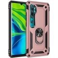 Xiaomi Mi Note 10 Kılıf Silikon Zırhlı Standlı Yüzüklü Mıknatıslı Tank Kapak - Rose Gold