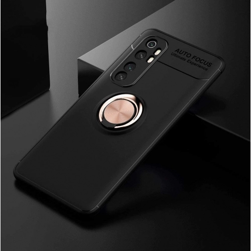 Xiaomi Mi Note 10 Lite Kılıf Renkli Silikon Yüzüklü Standlı Auto Focus Ravel Kapak - Siyah