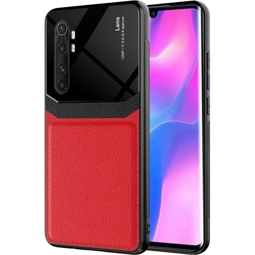 Xiaomi Mi Note 10 Lite Kılıf Deri Görünümlü Emiks Kapak - Kırmızı