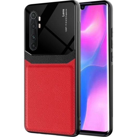 Xiaomi Mi Note 10 Lite Kılıf Deri Görünümlü Emiks Kapak - Kırmızı