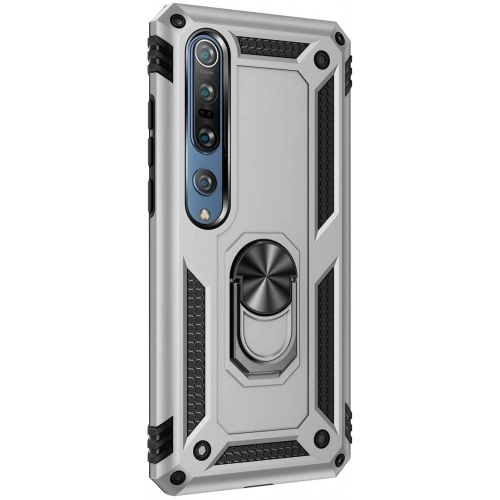 Xiaomi Mi Note 10 Lite Kılıf Silikon Zırhlı Standlı Yüzüklü Mıknatıslı Tank Kapak - Gri