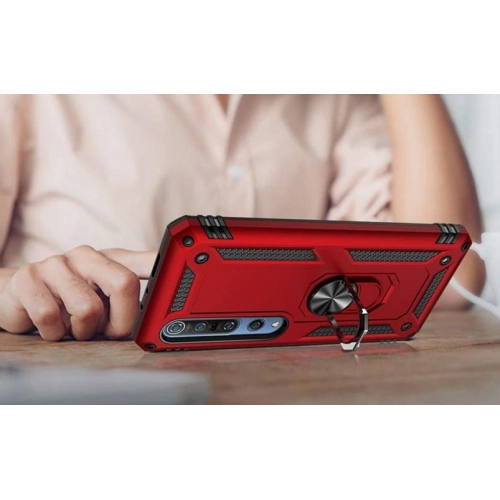 Xiaomi Mi Note 10 Lite Kılıf Silikon Zırhlı Standlı Yüzüklü Mıknatıslı Tank Kapak - Gri