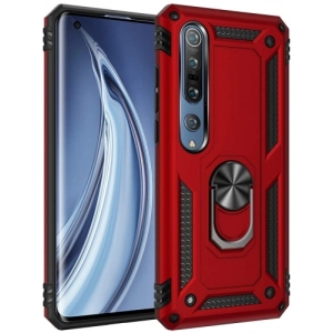 Xiaomi Mi Note 10 Lite Kılıf Silikon Zırhlı Standlı Yüzüklü Mıknatıslı Tank Kapak - Kırmızı