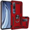 Xiaomi Mi Note 10 Lite Kılıf Silikon Zırhlı Standlı Yüzüklü Mıknatıslı Tank Kapak - Kırmızı