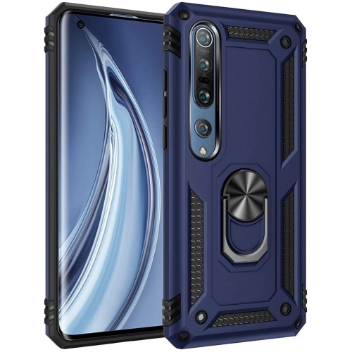 Xiaomi Mi Note 10 Lite Kılıf Silikon Zırhlı Standlı Yüzüklü Mıknatıslı Tank Kapak - Lacivert