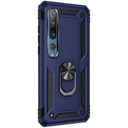 Xiaomi Mi Note 10 Lite Kılıf Silikon Zırhlı Standlı Yüzüklü Mıknatıslı Tank Kapak - Lacivert