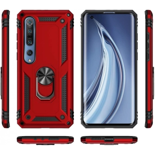 Xiaomi Mi Note 10 Lite Kılıf Silikon Zırhlı Standlı Yüzüklü Mıknatıslı Tank Kapak - Siyah