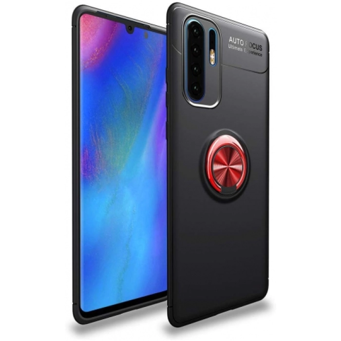 Xiaomi Mi Note 10 Pro Kılıf Renkli Silikon Yüzüklü Standlı Auto Focus Ravel Kapak - Kırmızı - Siyah