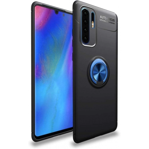 Xiaomi Mi Note 10 Pro Kılıf Renkli Silikon Yüzüklü Standlı Auto Focus Ravel Kapak - Mavi - Siyah