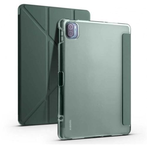 Xiaomi Mi Pad 5 Pro Tablet Kılıfı Standlı Tri Folding Kalemlikli Silikon Smart Cover - Koyu Yeşil