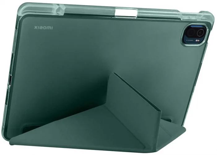 Xiaomi Mi Pad 5 Pro Tablet Kılıfı Standlı Tri Folding Kalemlikli Silikon Smart Cover - Koyu Yeşil