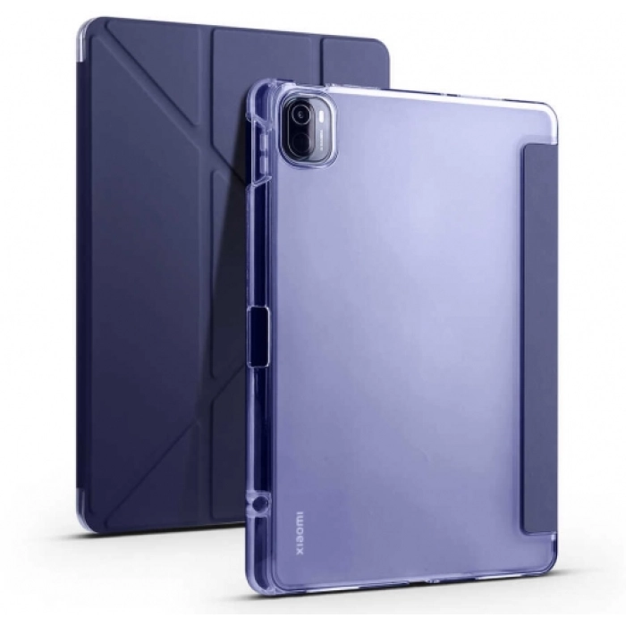 Xiaomi Mi Pad 5 Pro Tablet Kılıfı Standlı Tri Folding Kalemlikli Silikon Smart Cover - Lacivert