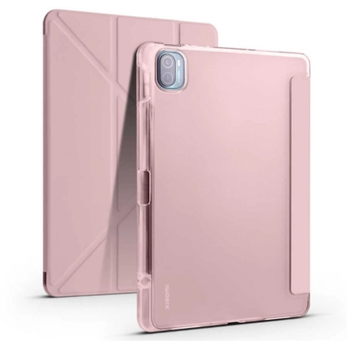 Xiaomi Mi Pad 5 Pro Tablet Kılıfı Standlı Tri Folding Kalemlikli Silikon Smart Cover - Pembe