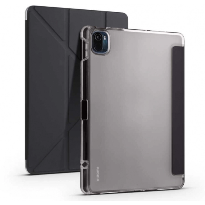 Xiaomi Mi Pad 5 Pro Tablet Kılıfı Standlı Tri Folding Kalemlikli Silikon Smart Cover - Siyah