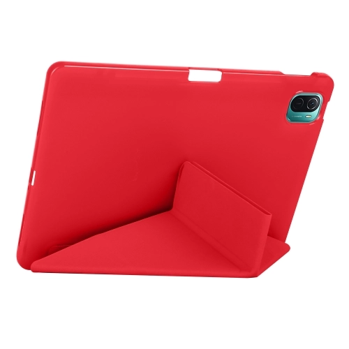 Xiaomi Mi Pad 5 Tablet Kılıfı Standlı Tri Folding Kalemlikli Silikon Smart Cover - Kırmızı