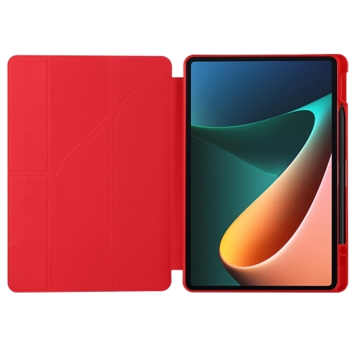 Xiaomi Mi Pad 5 Tablet Kılıfı Standlı Tri Folding Kalemlikli Silikon Smart Cover - Kırmızı