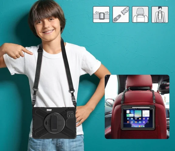 Xiaomi Pad 6 Kılıf Zore Defender Boyun Askılı Tablet Silikon - Siyah