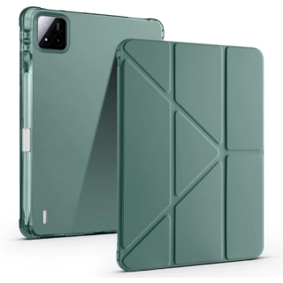 Xiaomi Pad 7 Tablet Kılıfı Standlı Tri Folding Kalemlikli Silikon Smart Cover - Koyu Yeşil