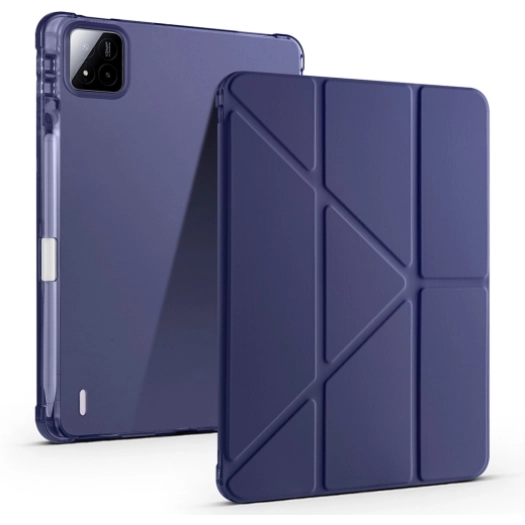 Xiaomi Pad 7 Tablet Kılıfı Standlı Tri Folding Kalemlikli Silikon Smart Cover - Lacivert