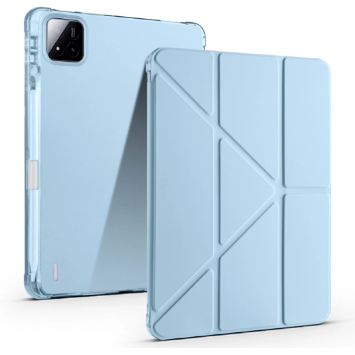 Xiaomi Pad 7 Tablet Kılıfı Standlı Tri Folding Kalemlikli Silikon Smart Cover - Mavi
