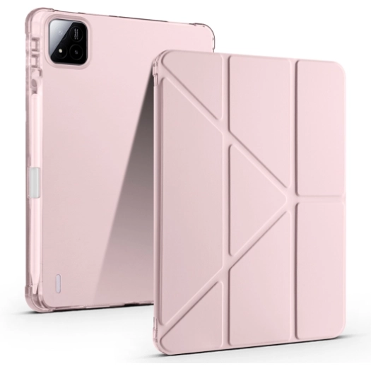 Xiaomi Pad 7 Tablet Kılıfı Standlı Tri Folding Kalemlikli Silikon Smart Cover - Rose Gold