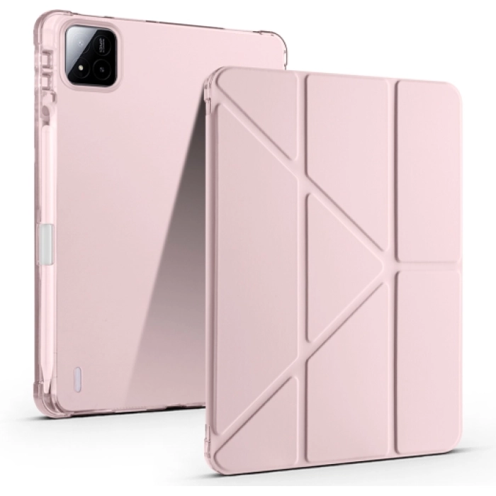 Xiaomi Pad 7 Tablet Kılıfı Standlı Tri Folding Kalemlikli Silikon Smart Cover - Rose Gold
