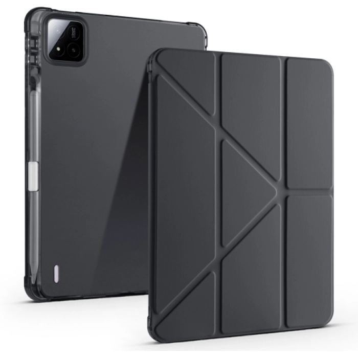 Xiaomi Pad 7 Tablet Kılıfı Standlı Tri Folding Kalemlikli Silikon Smart Cover - Siyah