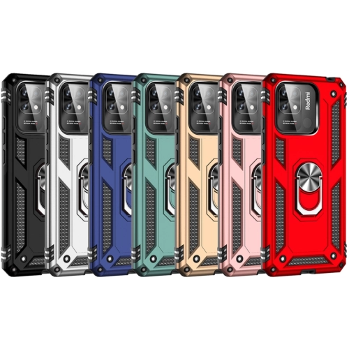 Xiaomi Poco C40 Kılıf Renkli Silikon Yüzüklü Standlı Auto Focus Ravel Kapak - Kırmızı - Siyah