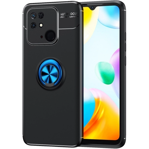 Xiaomi Poco C40 Kılıf Renkli Silikon Yüzüklü Standlı Auto Focus Ravel Kapak - Mavi - Siyah