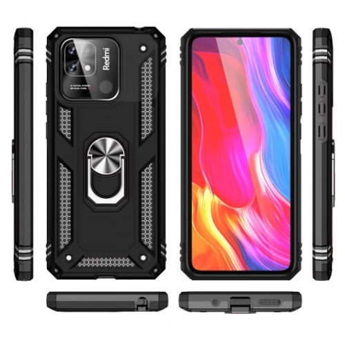 Xiaomi Poco C40 Kılıf Silikon Zırhlı Standlı Yüzüklü Mıknatıslı Tank Kapak - Gri