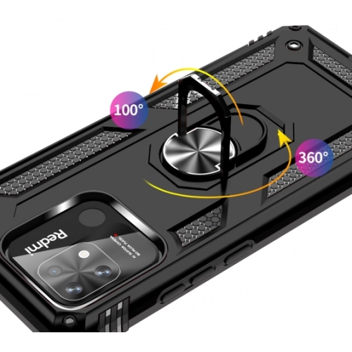 Xiaomi Poco C40 Kılıf Silikon Zırhlı Standlı Yüzüklü Mıknatıslı Tank Kapak - Siyah