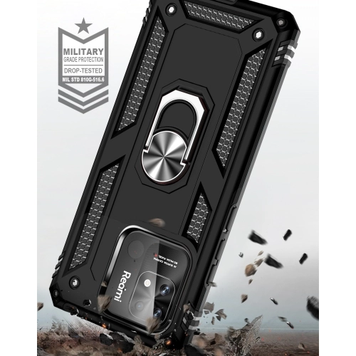 Xiaomi Poco C40 Kılıf Silikon Zırhlı Standlı Yüzüklü Mıknatıslı Tank Kapak - Siyah