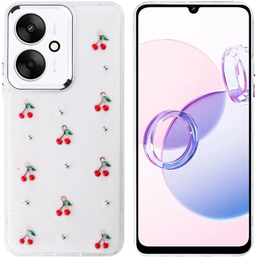 Xiaomi Poco C65 Kılıf Airbag Tasarımlı Simli Şeffaf Zore Kutup Kapak - Kiraz