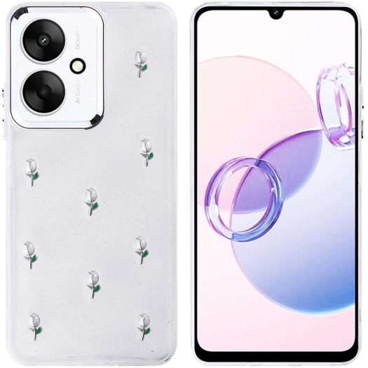 Xiaomi Poco C65 Kılıf Airbag Tasarımlı Simli Şeffaf Zore Kutup Kapak - Lale