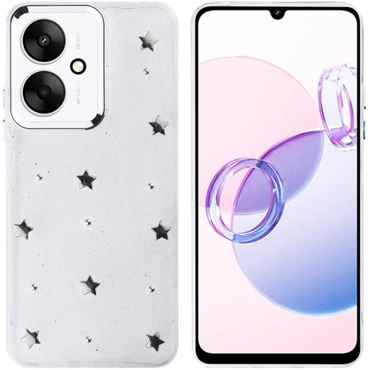 Xiaomi Poco C65 Kılıf Airbag Tasarımlı Simli Şeffaf Zore Kutup Kapak - Yıldız