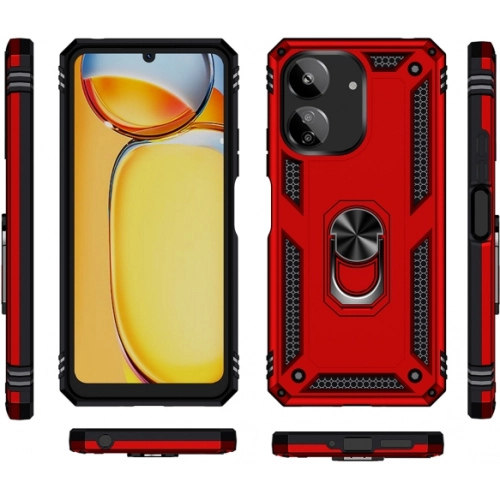 Xiaomi Poco C65 Kılıf Silikon Zırhlı Standlı Yüzüklü Mıknatıslı Tank Kapak - Mavi