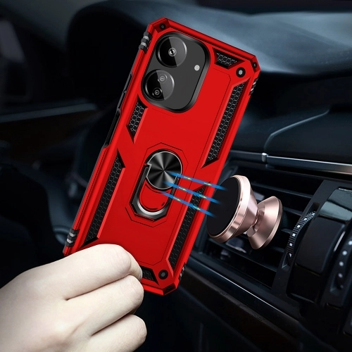 Xiaomi Poco C65 Kılıf Silikon Zırhlı Standlı Yüzüklü Mıknatıslı Tank Kapak - Mavi